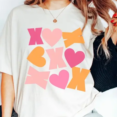 xoxo valentines day shirt comfy valentines day t shirt pink and orange tee shirt faire WildGrey t shirt small medium large x large t shirt valentines day party xoxo 