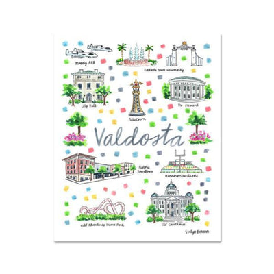 map print. Valdosta print. Map of Valdosta. Watercolor print of Valdosta. Map prints of various cities. 